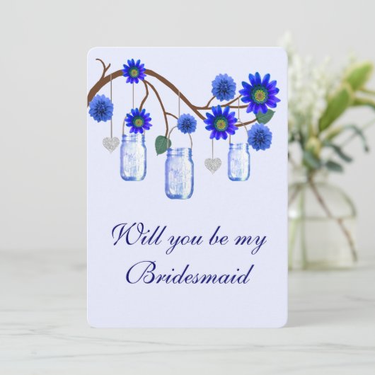 Blauwe Bloemen Mason Potten Bruidsmeisje Kaart (Staand voorkant)