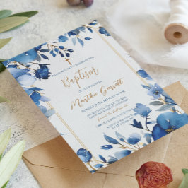 Blauwe Bloemen Meisje Bloemen Doop Kaart