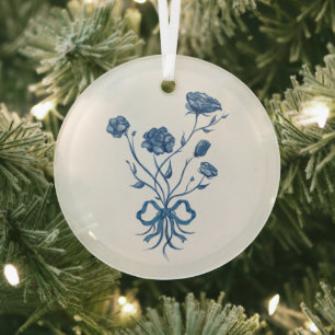 Blauwe bloemen met boogglas Ornament