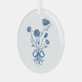 Blauwe bloemen met boogglas Ornament (Voorkant links)