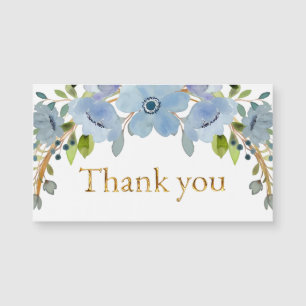 Blauwe bloemen met Elegant Goud Script Dank u