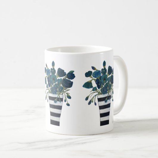 Blauwe bloemen met gestreepte Vase Fine Art Koffiemok (Voorkant rechts)