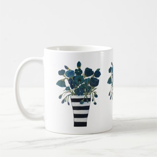 Blauwe bloemen met gestreepte Vase Fine Art Koffiemok (Links)