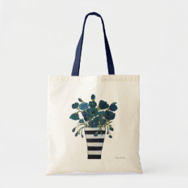 Blauwe bloemen met gestreepte Vase Fine Art Tote Bag