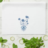 Blauwe bloemen met strik keukenhanddoek (Gevouwen)