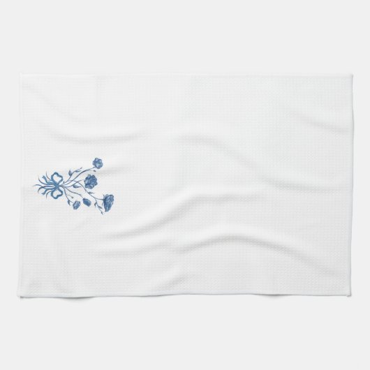 Blauwe bloemen met strik keukenhanddoek (Horizontaal)