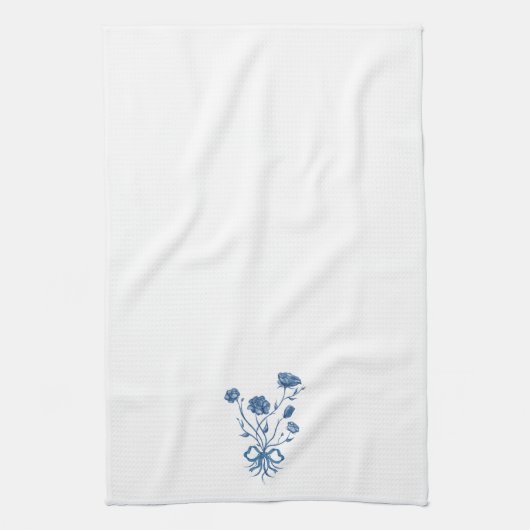 Blauwe bloemen met strik keukenhanddoek (Verticaal)