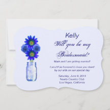 Blauwe Bloemen Metselaarsglas Bruidsmeisje Kaart