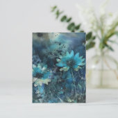 Blauwe Bloemen Mixed Media Briefkaart (Staand voorkant)