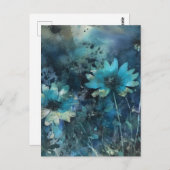 Blauwe Bloemen Mixed Media Briefkaart (Voorkant / Achterkant)