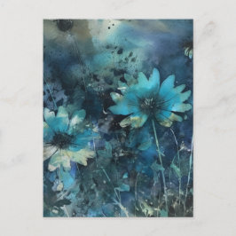 Blauwe Bloemen Mixed Media Briefkaart