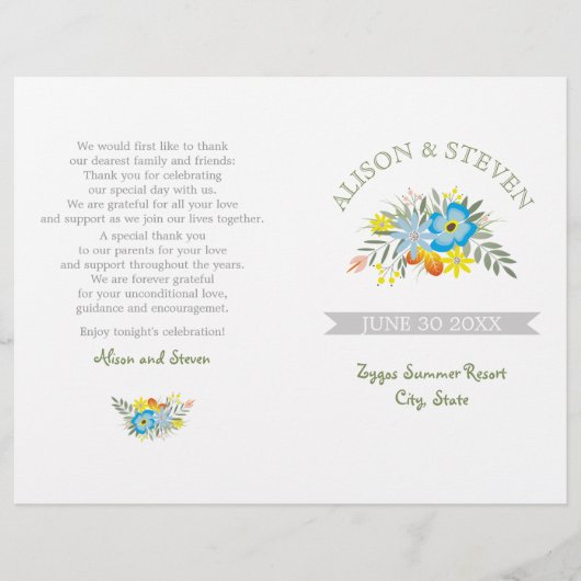 Blauwe bloemen modern bloemetjestrouwprogramma (Voorkant)