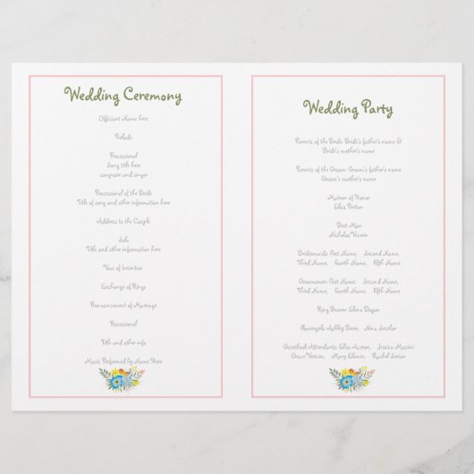 Blauwe bloemen modern bloemetjestrouwprogramma (Achterkant)