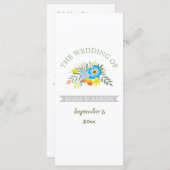 Blauwe bloemen modern bloemetjestrouwprogramma programmakaart (Voorkant / Achterkant)