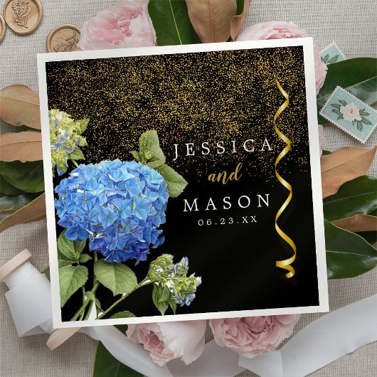 Blauwe bloemen Moderne bruiloft cocktail servetten