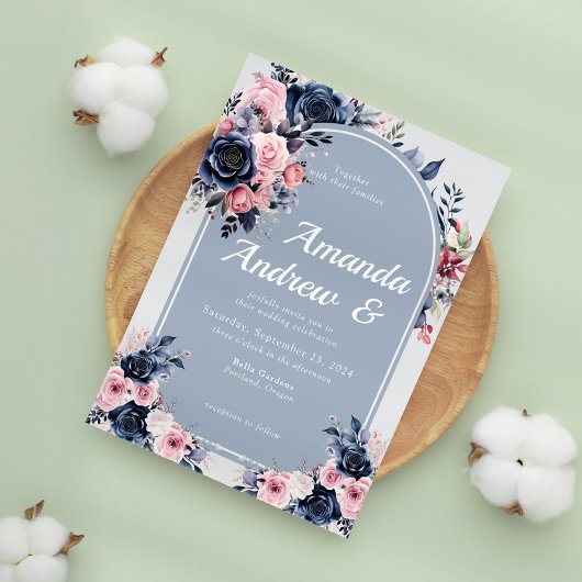Blauwe Bloemen Moderne bruiloft Kaart
