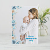 Blauwe bloemen moeder foto Holiday Kaart (Staand voorkant)