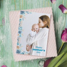 Blauwe bloemen moeder foto Holiday Kaart