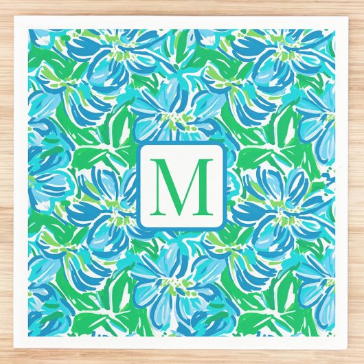 Blauwe Bloemen Monogram met Preppy Stijl Servet