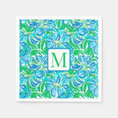 Blauwe Bloemen Monogram met Preppy Stijl Servet (Voorkant)