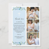 Blauwe Bloemen Multifoto Doop voor Jongens Dank U Bedankkaart (Voorkant)