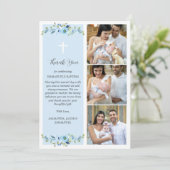 Blauwe Bloemen Multifoto Doop voor Jongens Dank U Bedankkaart (Staand voorkant)