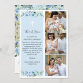 Blauwe Bloemen Multifoto Doop voor Jongens Dank U Bedankkaart (Voorkant / Achterkant)