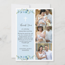 Blauwe Bloemen Multifoto Doop voor Jongens Dank U Bedankkaart