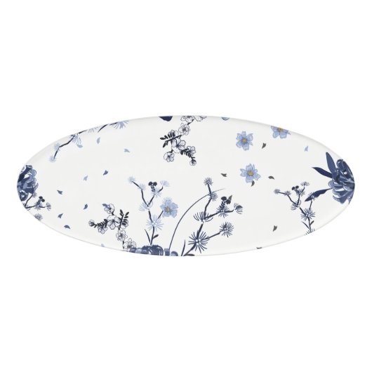 Blauwe bloemen naambadge (Voorkant)