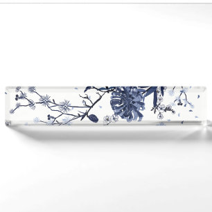 Blauwe bloemen naambordje