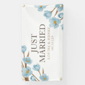 Blauwe bloemen net getrouwd auto banner (Verticaal)