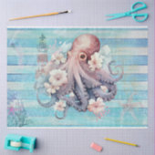 Blauwe Bloemen Octopus Decoupage Papier: Nautisch Tissuepapier (Craft)