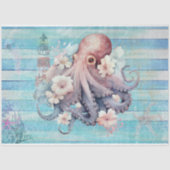 Blauwe Bloemen Octopus Decoupage Papier: Nautisch Tissuepapier (Voorkant)