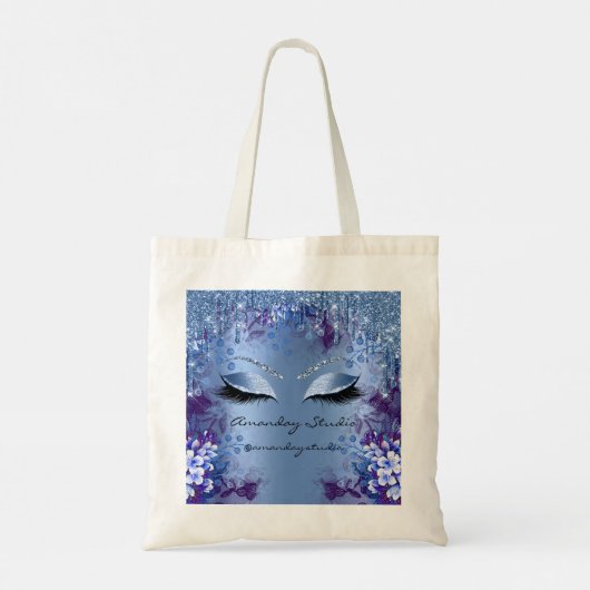 Blauwe Bloemen Ogen Glitter Drips Bruiloft Bruids Tote Bag (Achterkant)