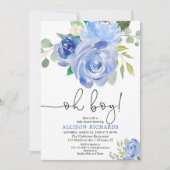 Blauwe bloemen Oh boy baby shower Kaart (Voorkant)