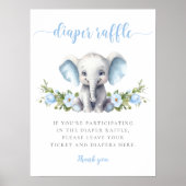 Blauwe Bloemen Olifant Baby Boy Douche Luier Raffl Poster (Voorkant)