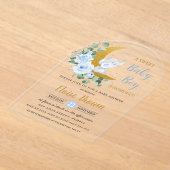 Blauwe Bloemen Olifant Maan Baby Boy Douche Arch Acryl Uitnodigingen (Laagn)