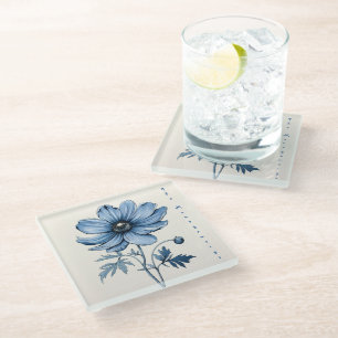 Blauwe bloemen, Onderzetter, bruiloft Glazen Onderzetter
