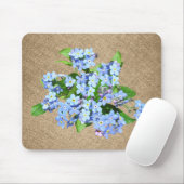 Blauwe bloemen op Burlap Country Mousepad Muismat (Met muis)