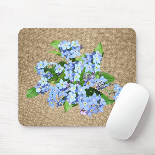 Blauwe bloemen op Burlap Country Mousepad Muismat (Met muis)