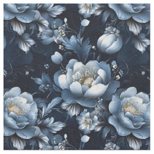 Blauwe bloemen op donkerblauw stof