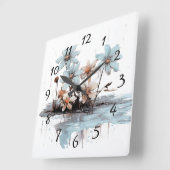 Blauwe bloemen op een boomstam drijvend op water vierkante klok (Hoek)