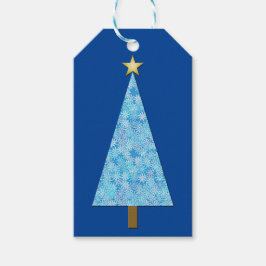 Blauwe bloemen op een moderne kerstboom cadeaulabel