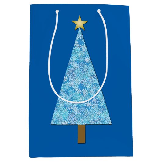 Blauwe bloemen op een moderne kerstboom medium cadeauzakje (Voorkant)