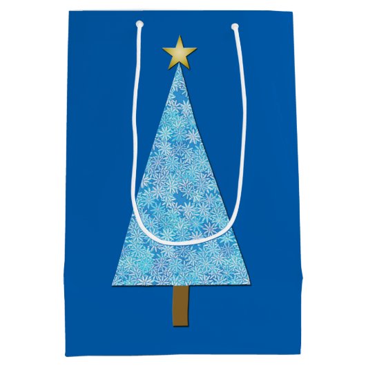Blauwe bloemen op een moderne kerstboom medium cadeauzakje (Achterkant)