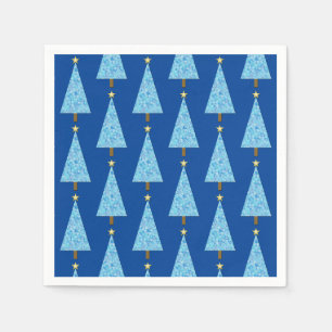 Blauwe bloemen op een moderne kerstboom Napkins Servet