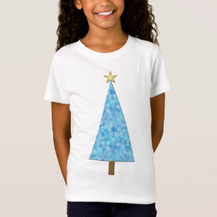 Blauwe bloemen op een moderne kerstboom t-shirt