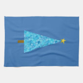 Blauwe bloemen op een moderne kerstboom theedoek (Horizontaal)