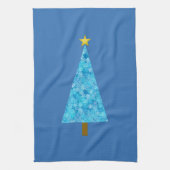 Blauwe bloemen op een moderne kerstboom theedoek (Verticaal)