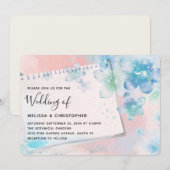 Blauwe Bloemen op een Roze Achtergrondhuwelijk Kaart (Voorkant / Achterkant)